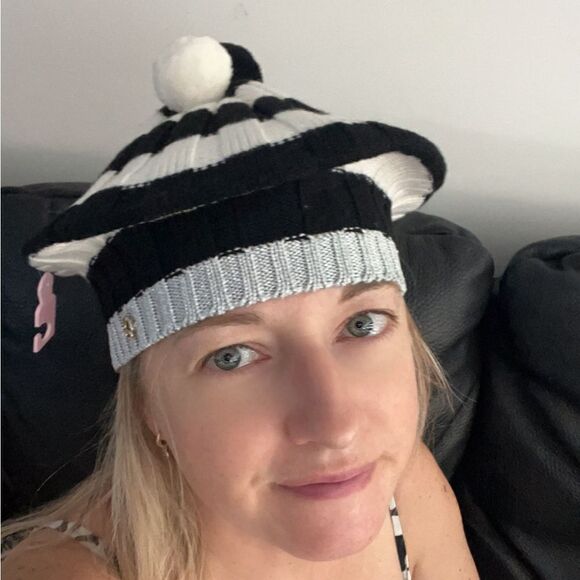 NWT Kate Spade stripes pompom beret